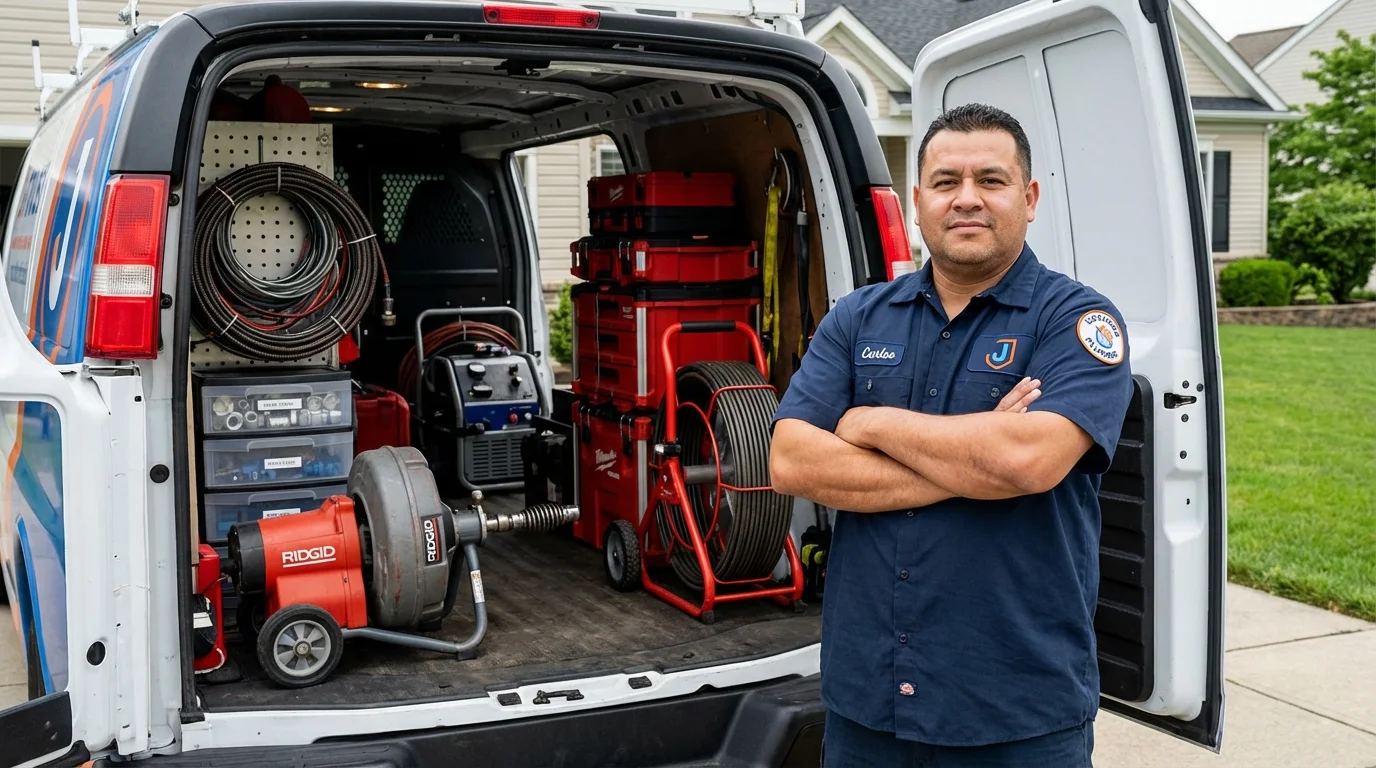 Professional drain cleaning equipment and Johns Plumbing LLC plumber in Hackettstown
